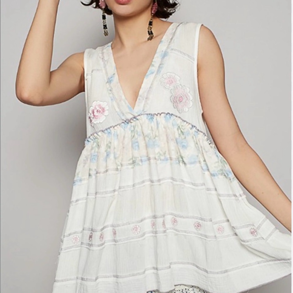 POL Cottagecore Fairy Babydoll Top, Boho Floral Embroidered Whimsical Blouse